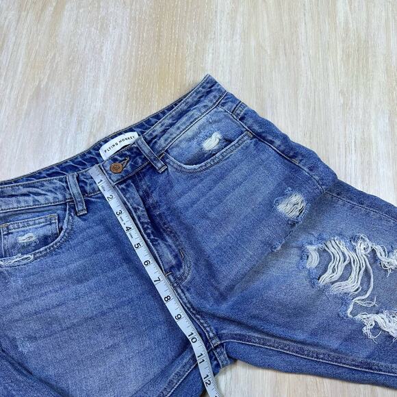 Flying Monkey Distressed Medium Wash Fray Hem Relaxed Straight Mom Jeans 26 - Picture 12 of 16